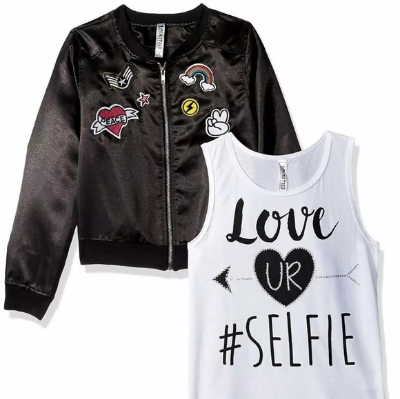 NWT 2pcs! ACCENT Patched Satin bomber jacket and selfie tank top - Picture 4 of 4
